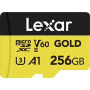 Lexar Professional Gold microSDXC UHS-II memory card for high-speed 4K video and photo capture.