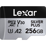 Lexar Professional Silver Plus microSDXC UHS-I Memory Card + SD Adaptor – dependable high-speed storage for 4K video, photos, and fast data transfers.