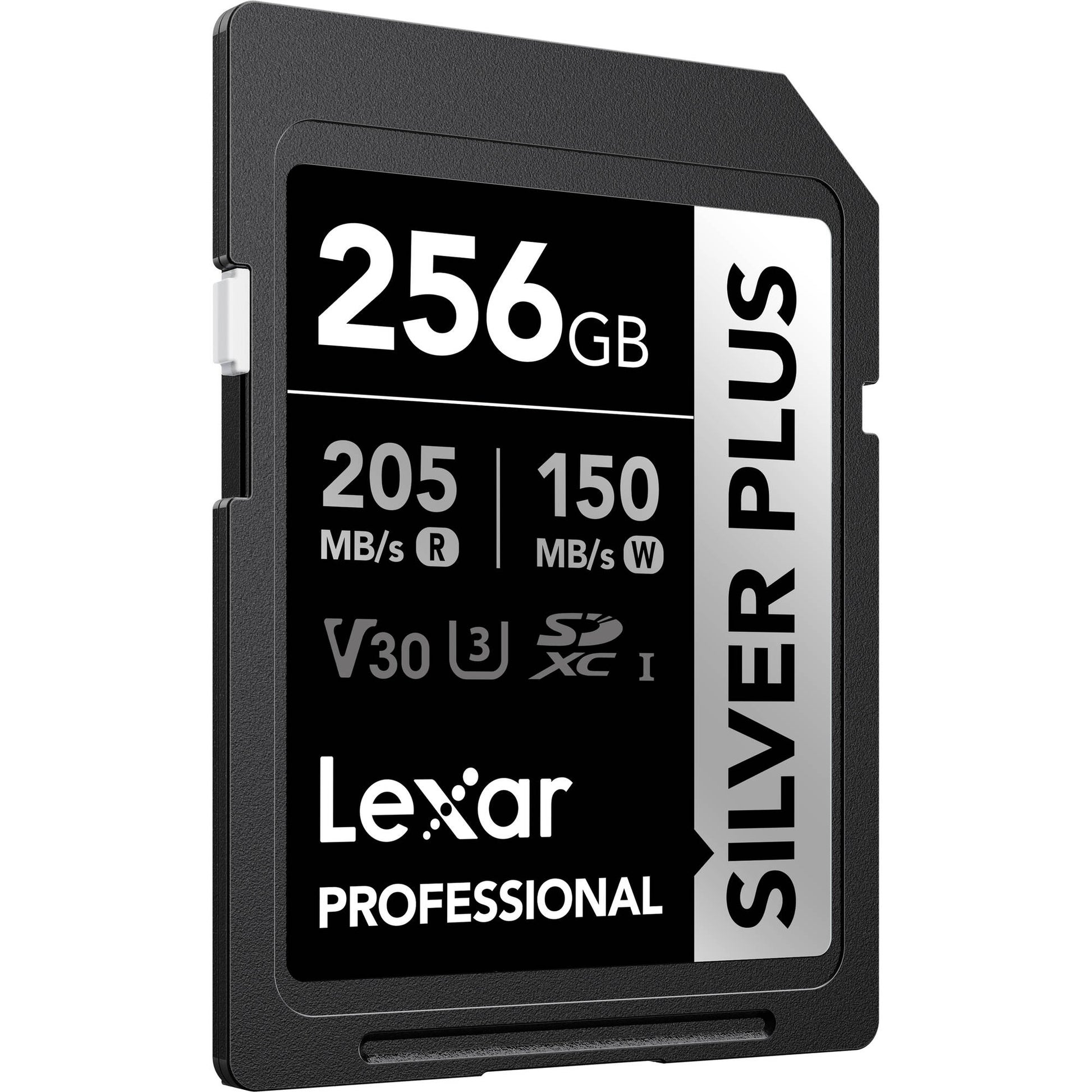 Lexar Professional Silver Plus 256GB SD card on a white background