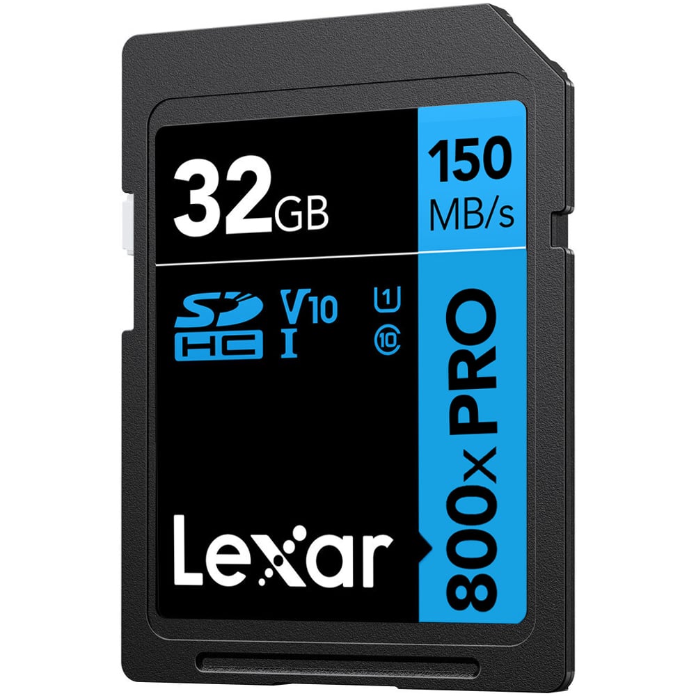 Lexar 32GB SD card with specifications on a white background