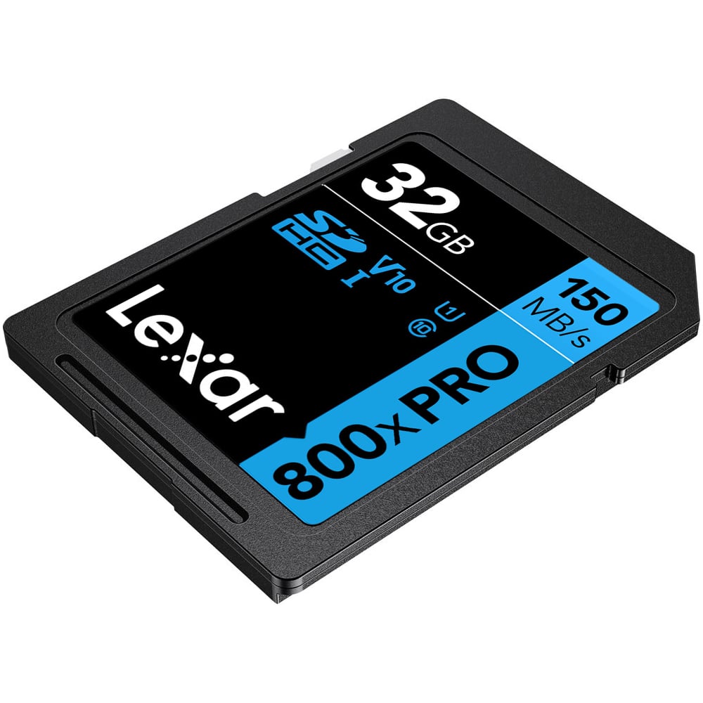 Lexar 32GB SD card with 800x Pro rating on a white background