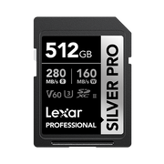 512GB Lexar Professional Silver Pro SD card on a white background