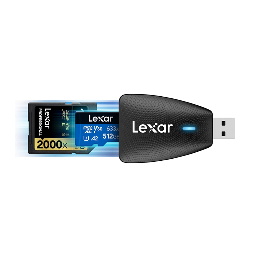 Lexar Multi-Card 2-in-1 USB 3.0 Reader – fast, efficient, and compatible with SD and microSD cards for quick photo and video transfers.
