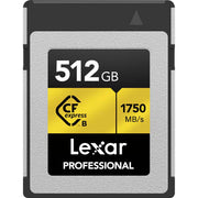 Lexar 512 GB CFexpress Type B Silver card with 1750 MB/s read and 1300 MB/s write speeds for 8K video, bursts and demanding workflows.