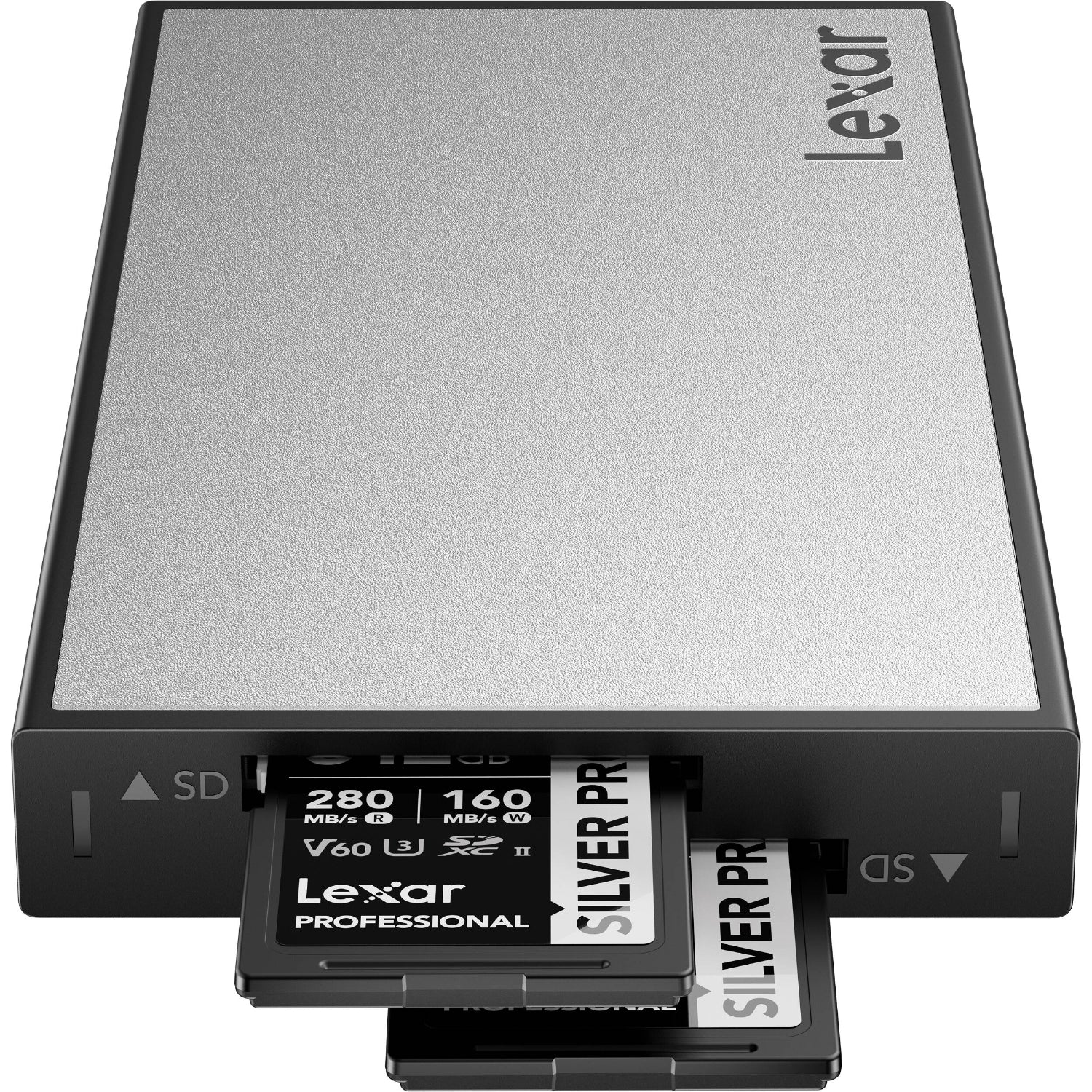The Lexar Professional Workflow Dual-Slot SD UHS-II Card Reader enables simultaneous transfers with speeds up to 312MB/s per slot.