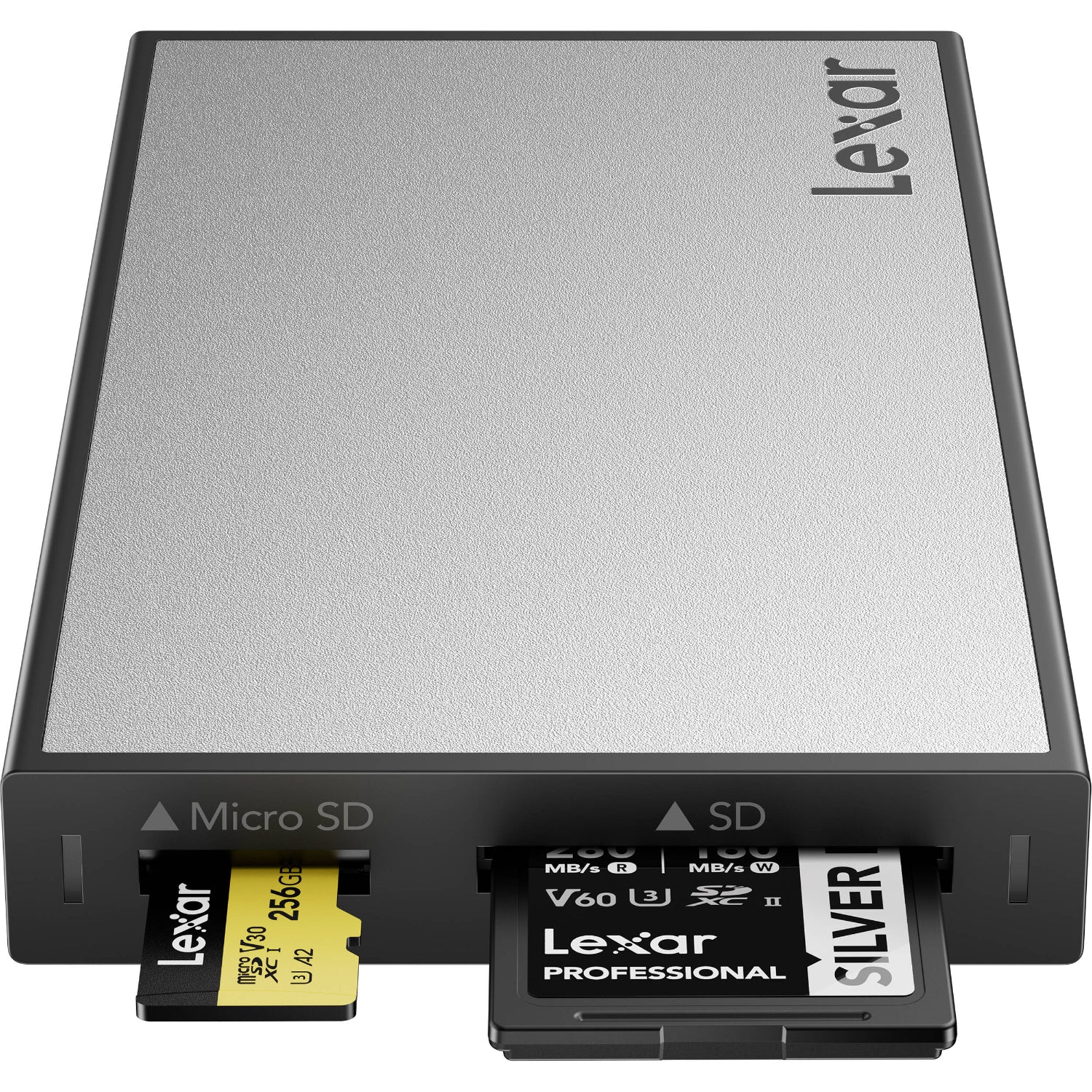 The Lexar Professional Workflow UHS-II Card Reader offers dual card slots and fast 312MB/s transfer speeds, which is compatible with Lexar Workflow systems.