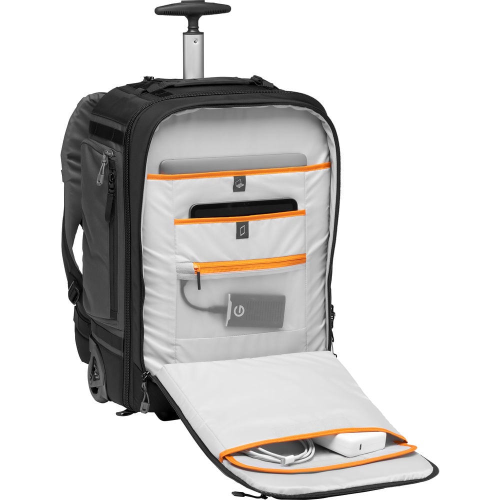 Lowepro Pro Trekker RLX 450 AW II backpack roller is a rugged carry on camera bag with wheels.