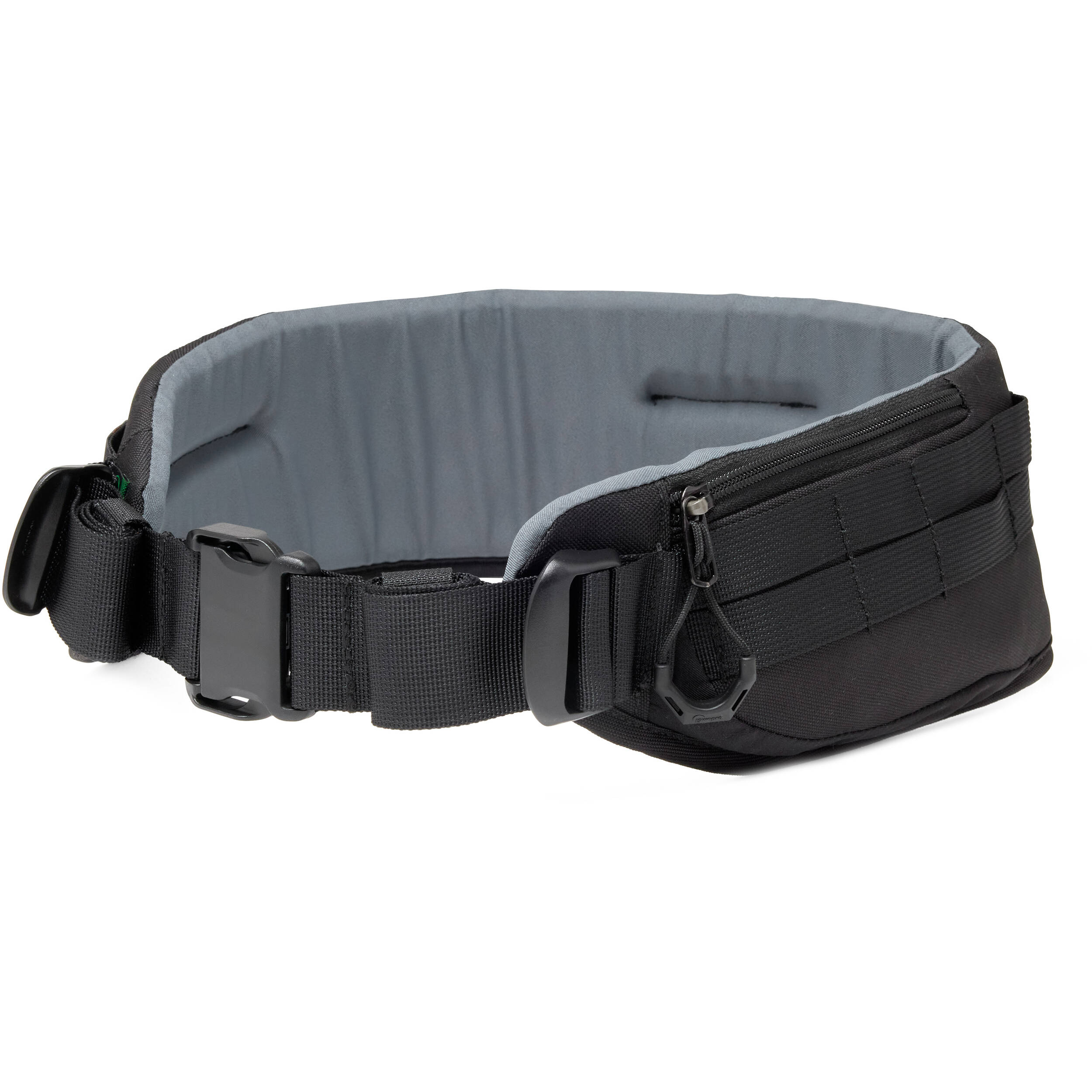 Lowepro ProTactic Utility Belt III in black, fits waists 76-148 cm, holds up to seven SlipLock pouches, includes deployable drawstring pocket for lens swaps or 1L water bottle, made with 92% recycled fabric for durability and comfort.