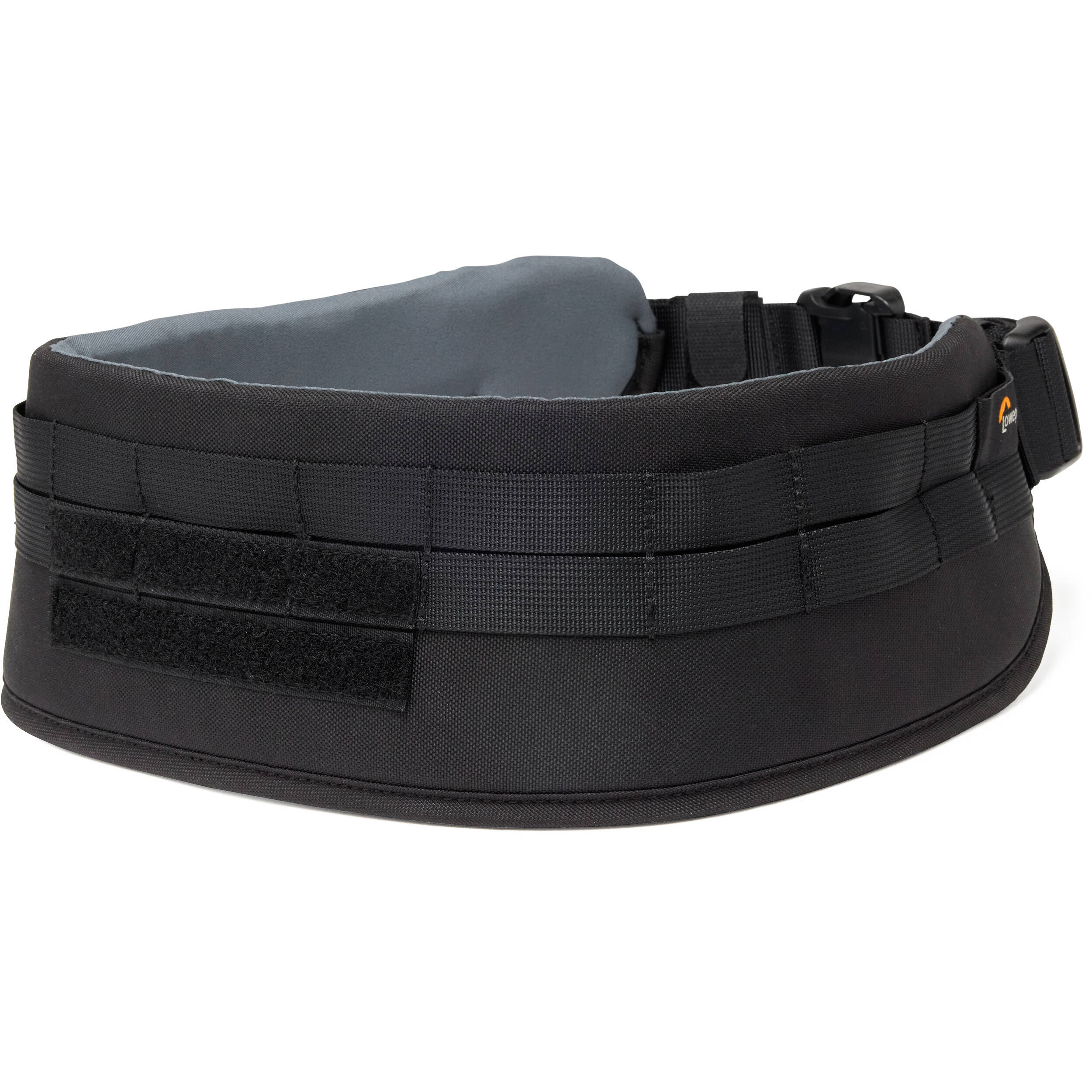 Lowepro ProTactic Utility Belt III in black, fits waists 76-148 cm, holds up to seven SlipLock pouches, includes deployable drawstring pocket for lens swaps or 1L water bottle, made with 92% recycled fabric for durability and comfort.