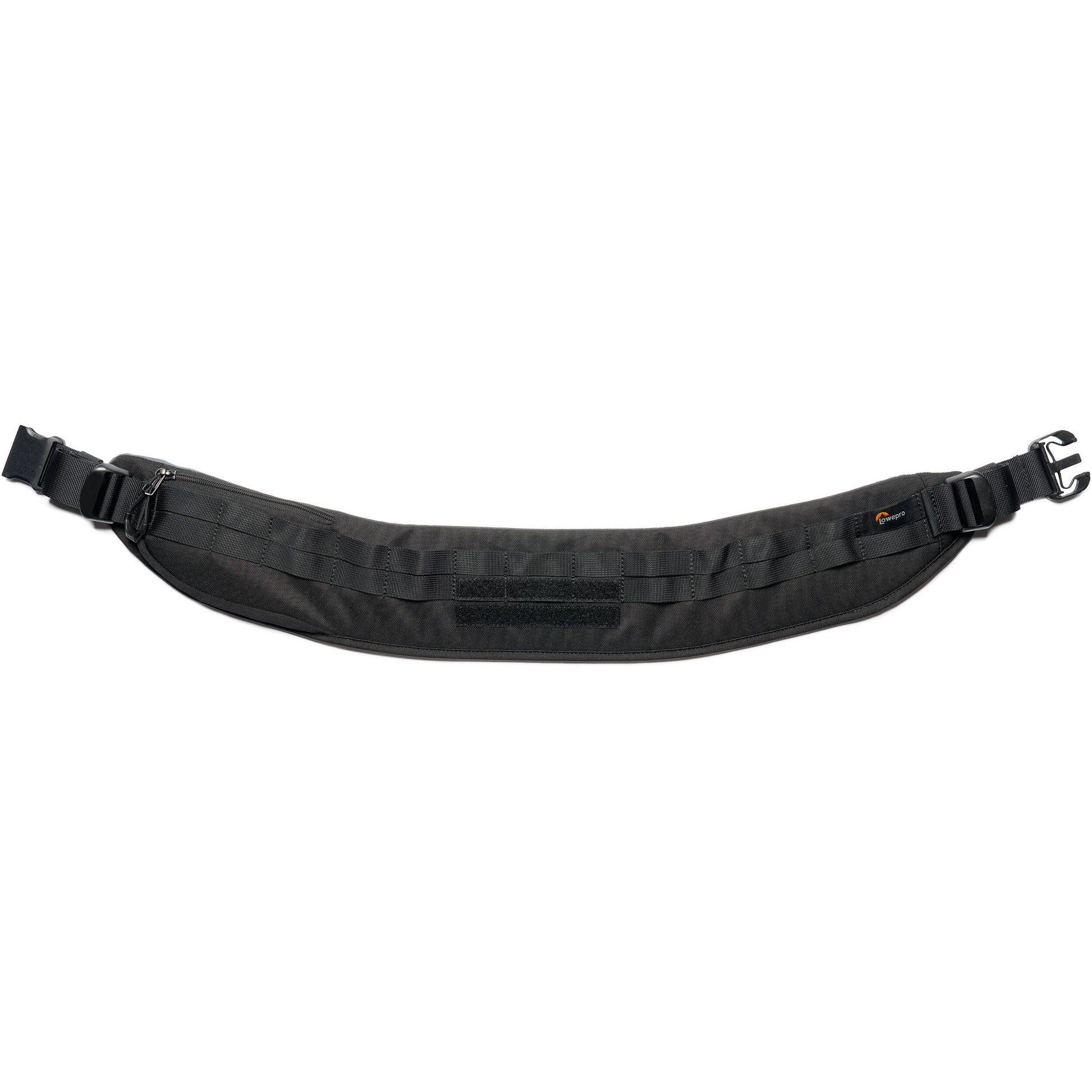 Lowepro ProTactic Utility Belt III in black, fits waists 76-148 cm, holds up to seven SlipLock pouches, includes deployable drawstring pocket for lens swaps or 1L water bottle, made with 92% recycled fabric for durability and comfort.