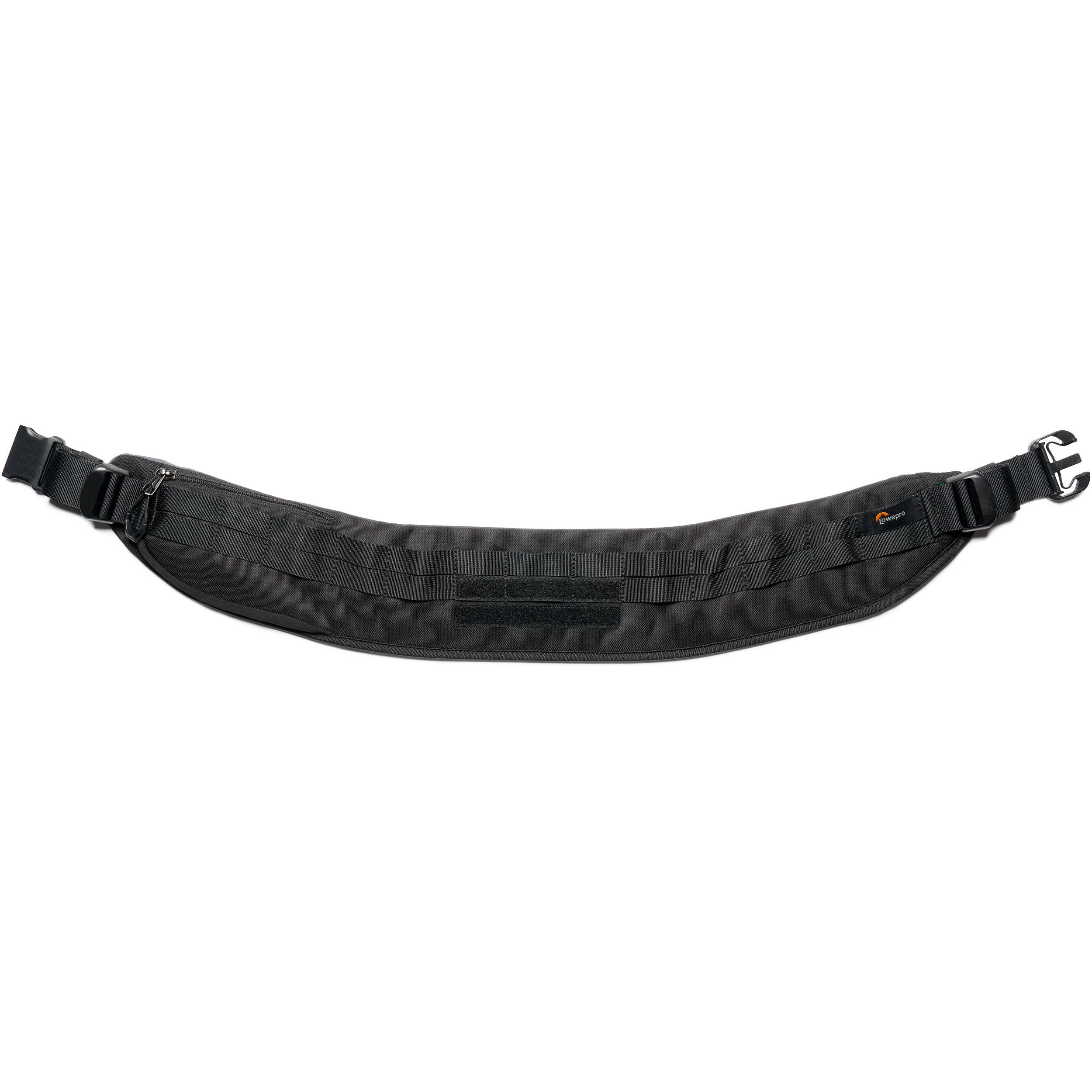 Lowepro ProTactic Utility Belt III in black, fits waists 76-148 cm, holds up to seven SlipLock pouches, includes deployable drawstring pocket for lens swaps or 1L water bottle, made with 92% recycled fabric for durability and comfort.