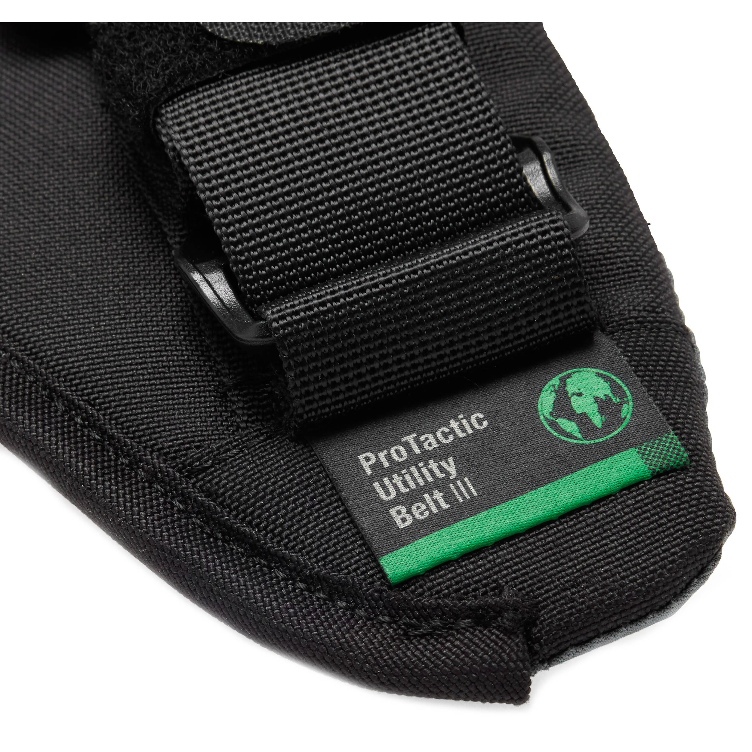 Lowepro ProTactic Utility Belt III in black, fits waists 76-148 cm, holds up to seven SlipLock pouches, includes deployable drawstring pocket for lens swaps or 1L water bottle, made with 92% recycled fabric for durability and comfort.