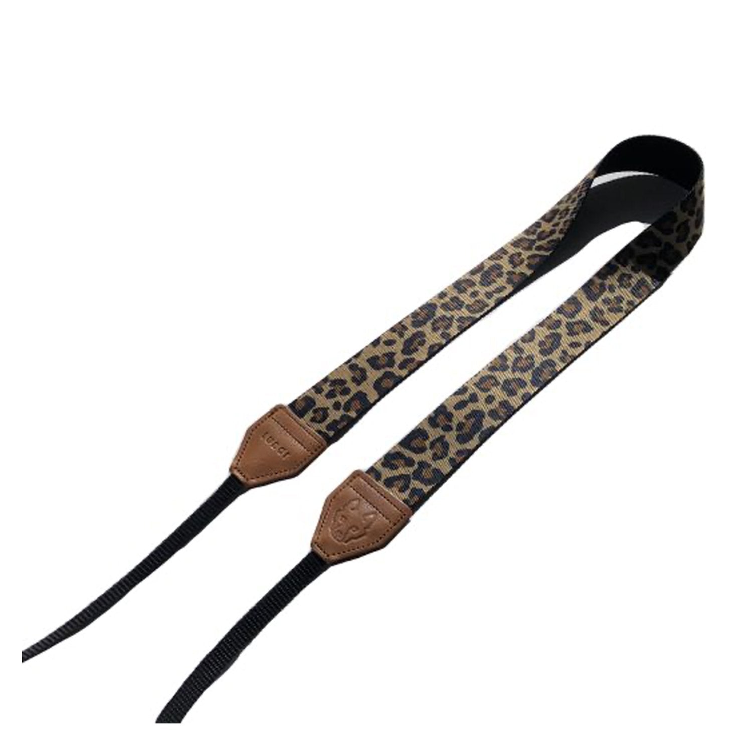 Lunar Camera Strap Panthera with leopard-inspired print and genuine leather ends, durable and stylish for DSLR cameras.
