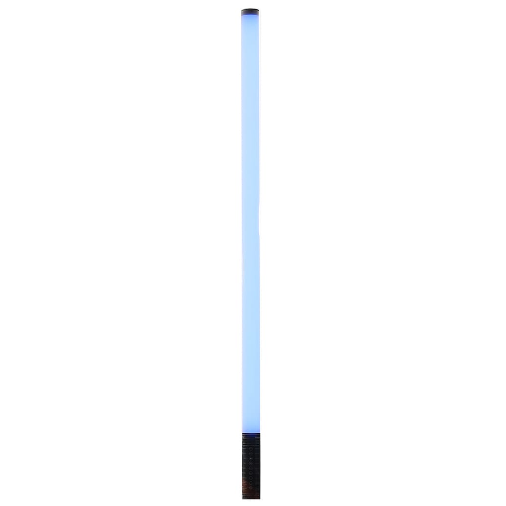 Luxceo M1S RGB LED light bar (85 cm) in red glow, slim tube with black handle for handheld or tripod mounting.