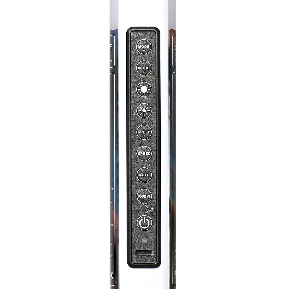 Luxceo M1S RGB LED light bar (85 cm) in red glow, slim tube with black handle for handheld or tripod mounting.
