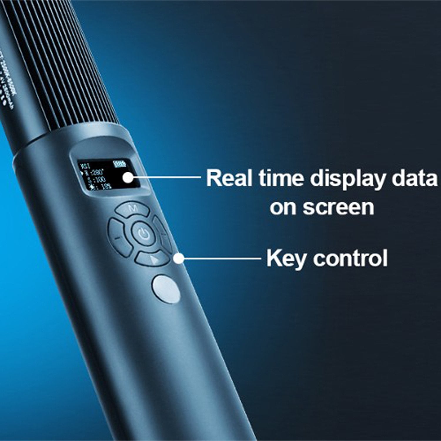LUXCEO P400S RGB LED Video Light Stick – 40cm handheld tube with 36,000+ color options, adjustable 2500K–6500K temperature, 12 lighting effects, OLED display, 1/4" thread, remote control, 1.6–75 hours runtime, USB-C charging.