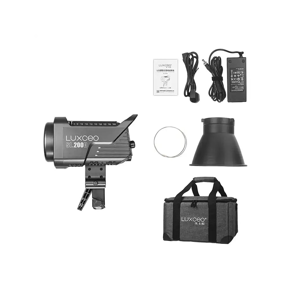 Luxceo SL200D LED Bi-Colour Video Light – 200W Bowens-mount light with adjustable color temperature (2700K–6500K) and app control for professional studio and video lighting.