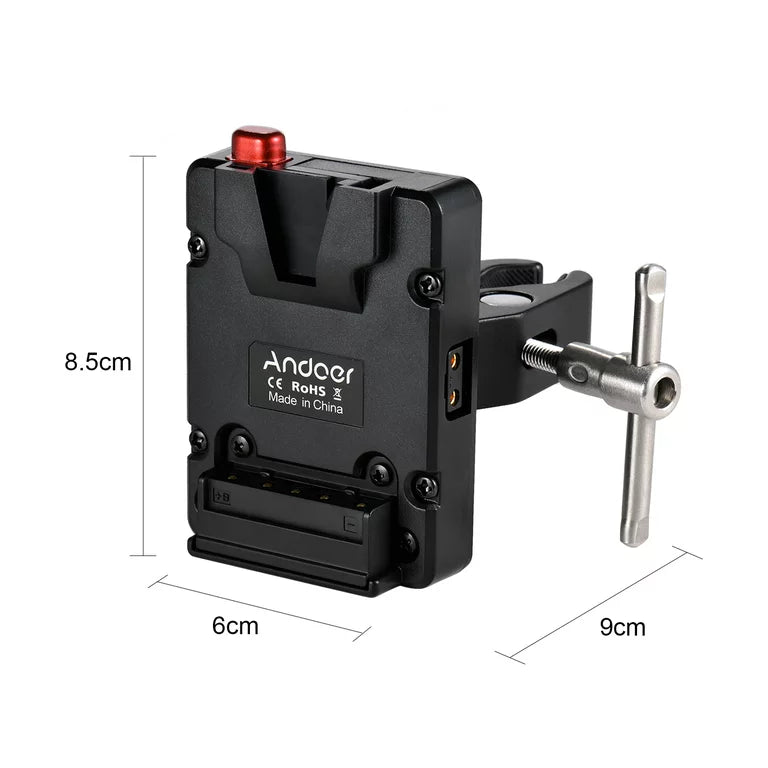Luxceo SL200D V-mount battery clamp cable for secure power connection.