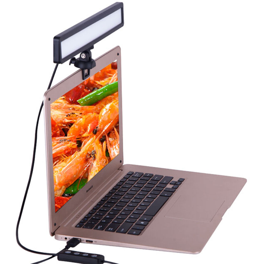 Luxceo WS66 LED Video Light clipped onto a laptop, providing adjustable soft lighting with natural skin tones for video calls, streaming, and online classes.