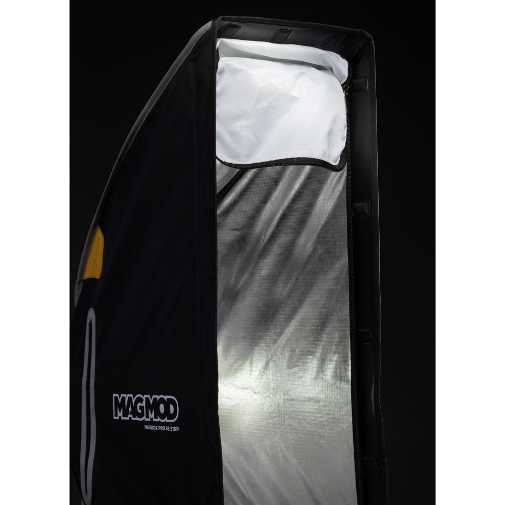 MagMod MagBox Pro 36″ Stripbox — collapsible rectangular softbox with magnetic edge and fabric diffuser.