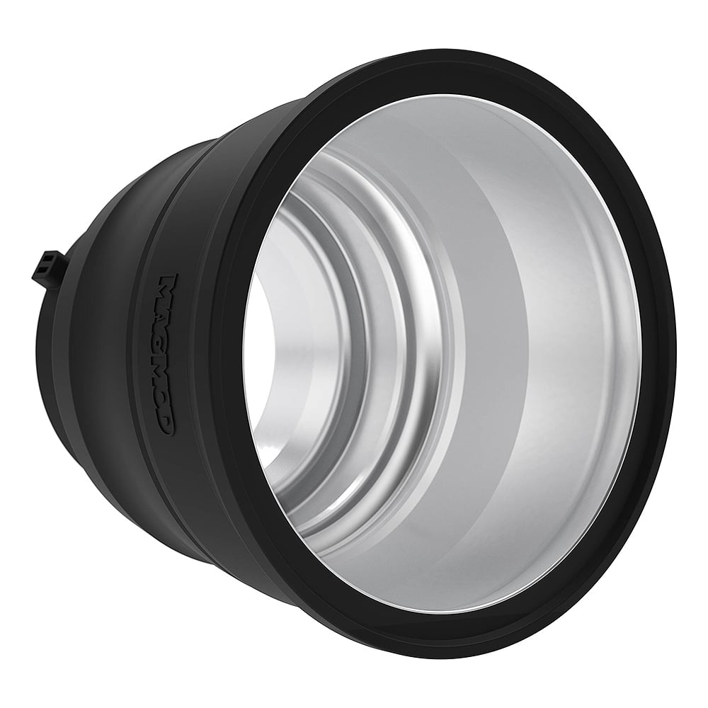 The MagMod Reflector XL is a collapsible, gelable, and magnetic reflector for strobe flashes, featuring a highly-reflective interior and a durable construction, optimized for controlling light and color.