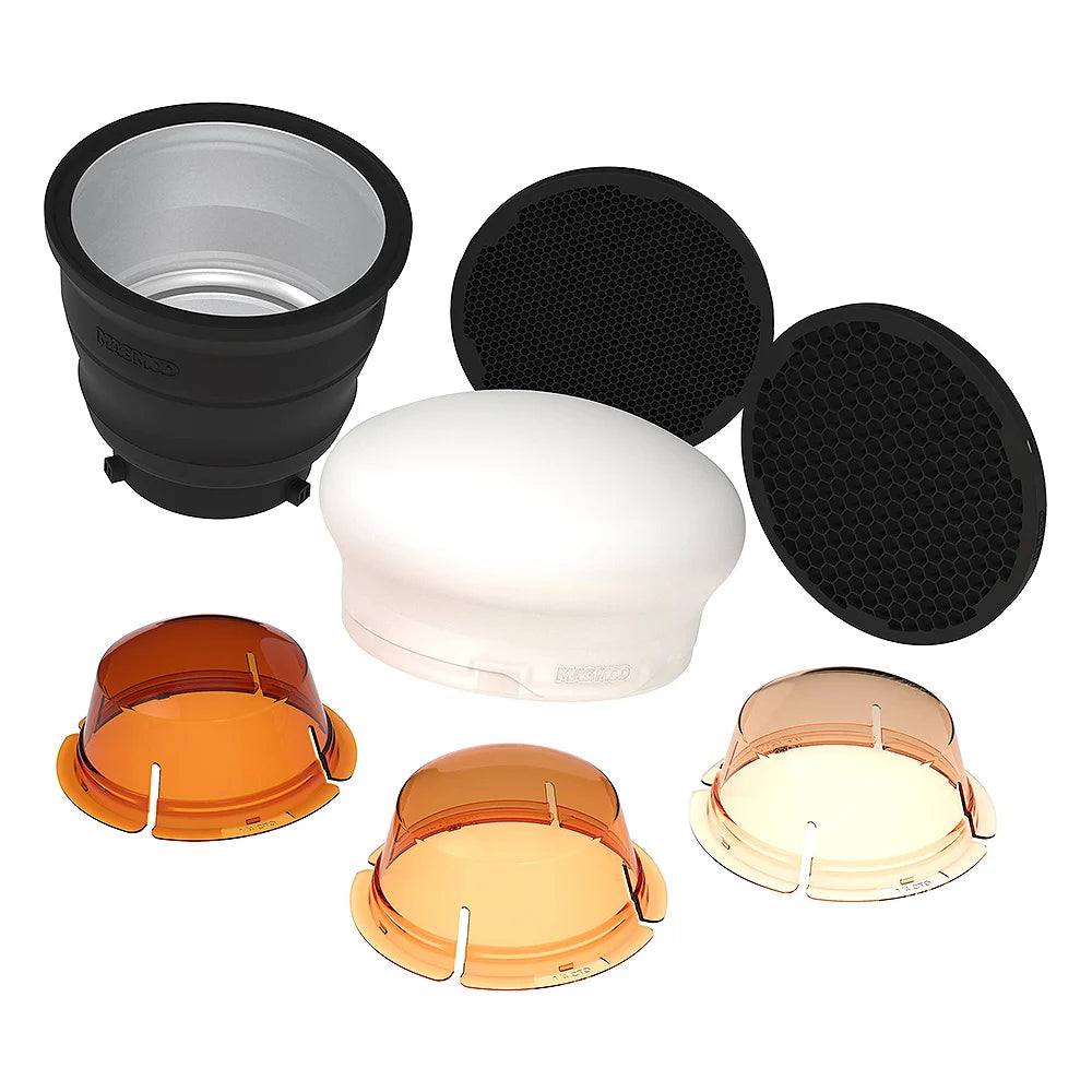 MagMod XL Professional Strobe Kit — collapsible modifiers, magnetic attachments, and color gels for studio strobes.