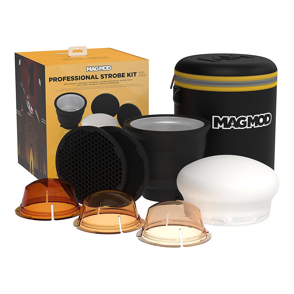 MagMod XL Professional Strobe Kit — collapsible modifiers, magnetic attachments, and color gels for studio strobes.