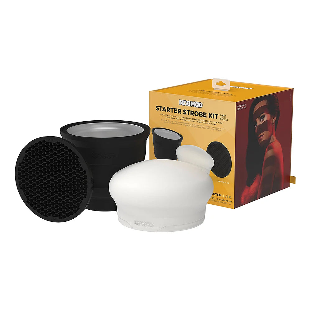 MagMod XL Starter Strobe Kit — includes Reflector XL, MagSphere XL, and 40° MagGrid XL.