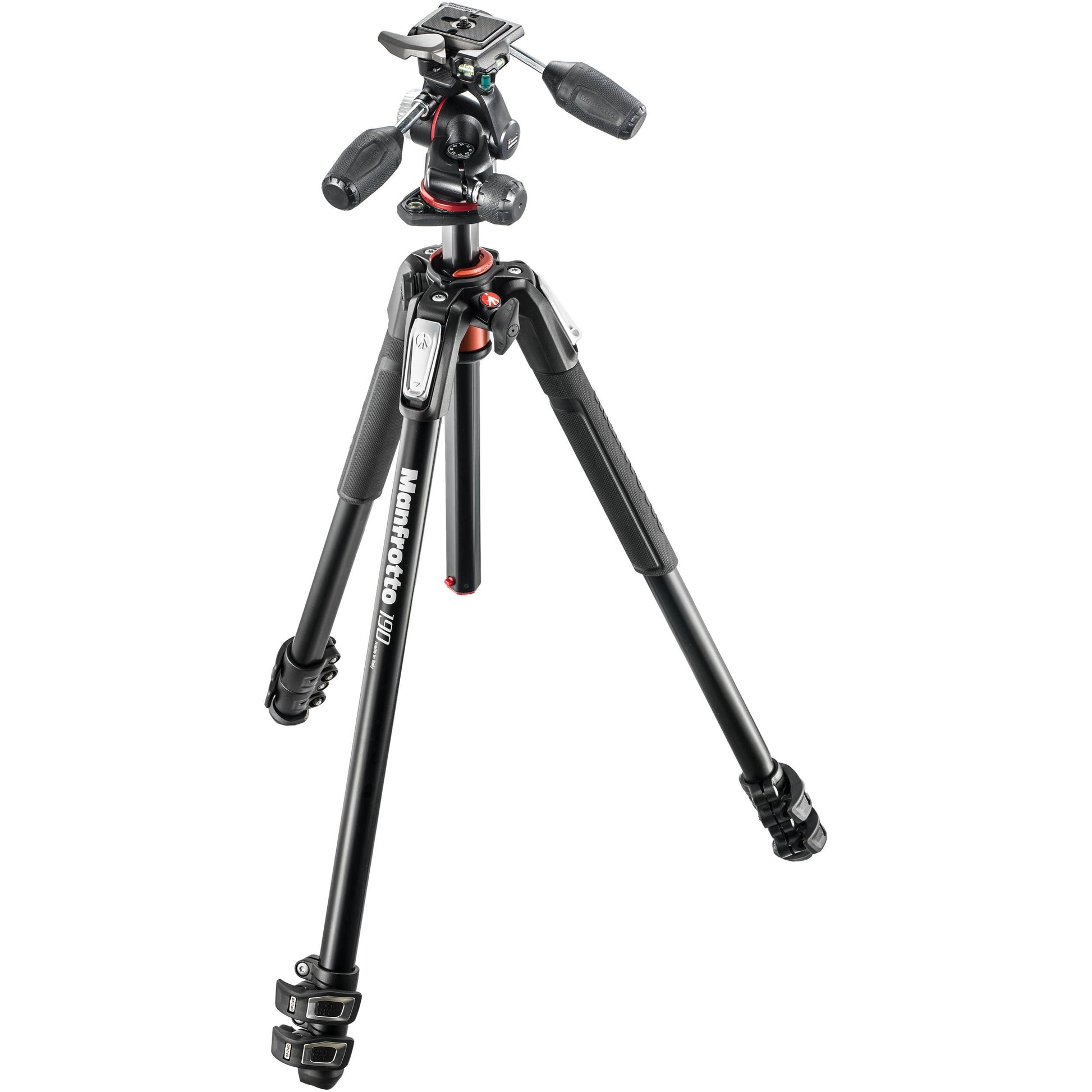 Manfrotto 190XPRO3 tripod with 90° column and quick-lock legs.