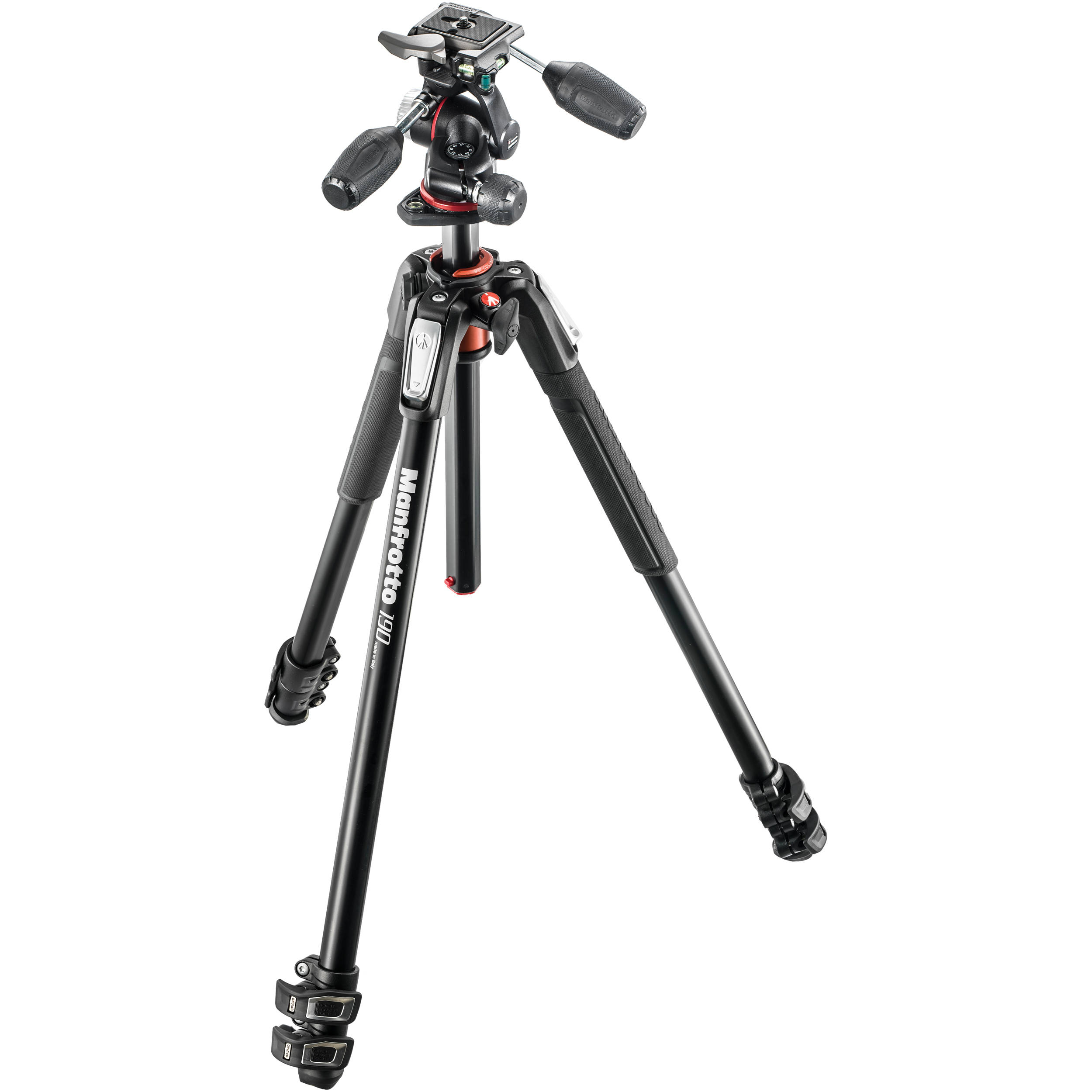 Manfrotto 190XPRO3 tripod with 90° column and quick-lock legs.