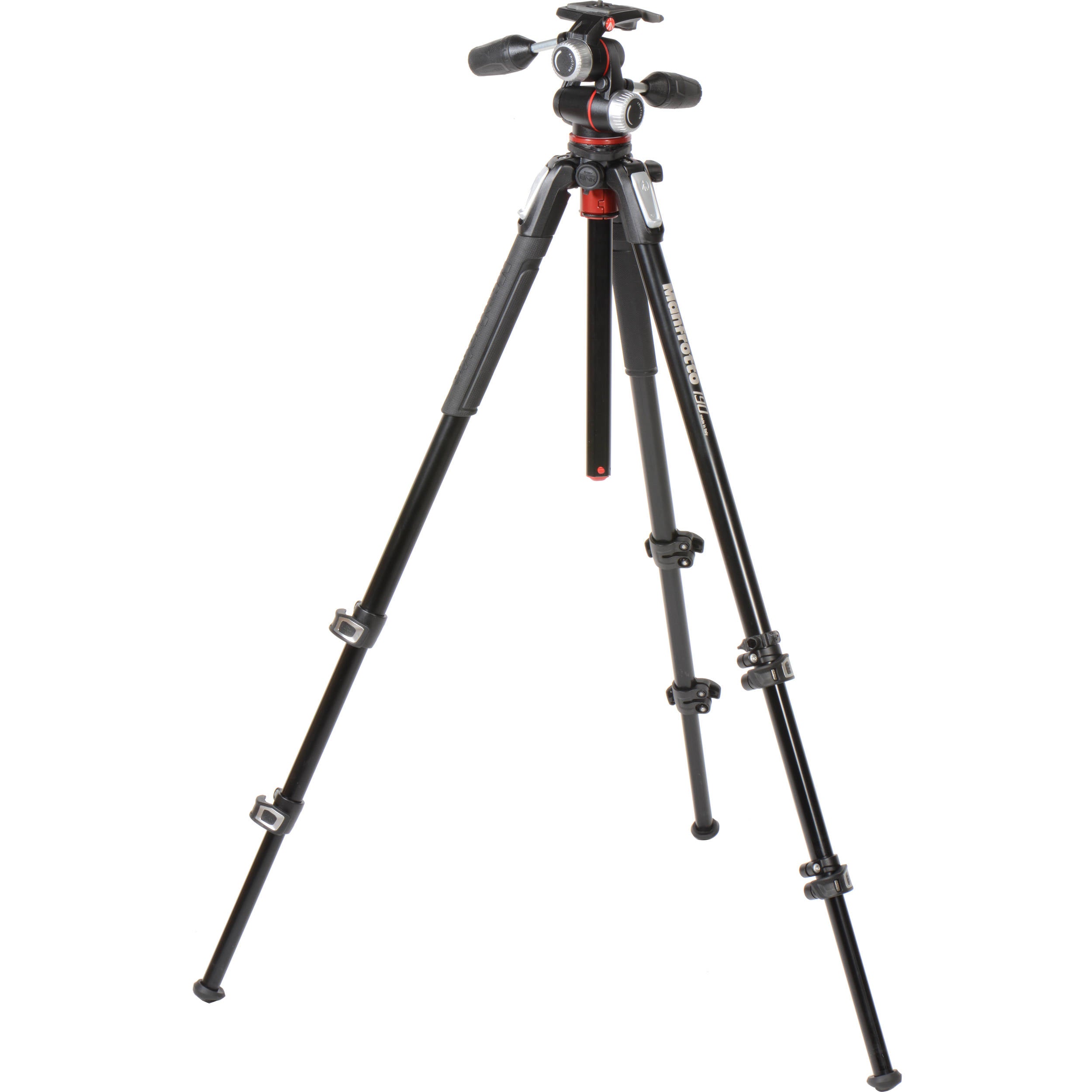 Manfrotto 190XPRO3 tripod with 90° column and quick-lock legs.