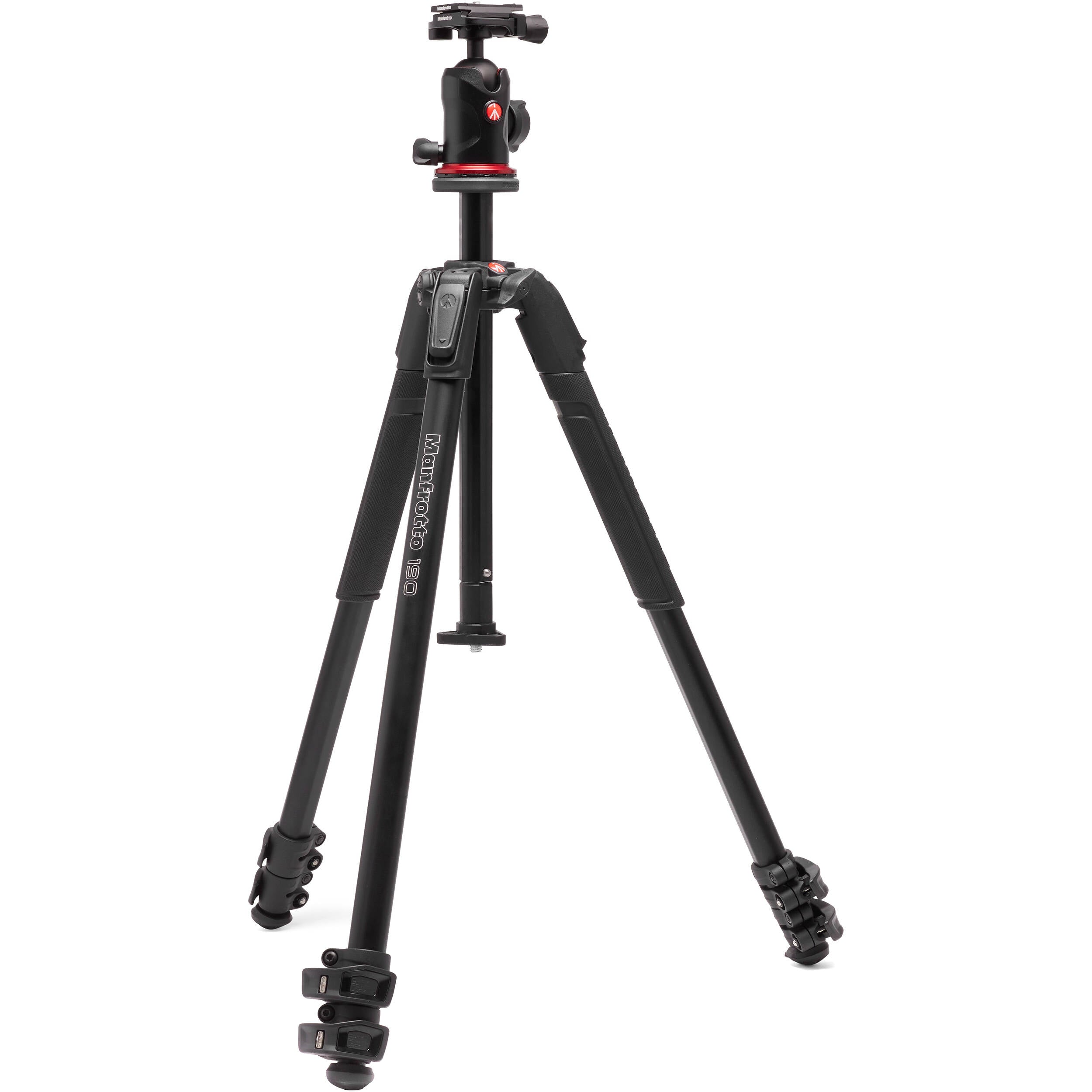Manfrotto 190X AS aluminium tripod with 496 centre ball head for mirrorless cameras in black.