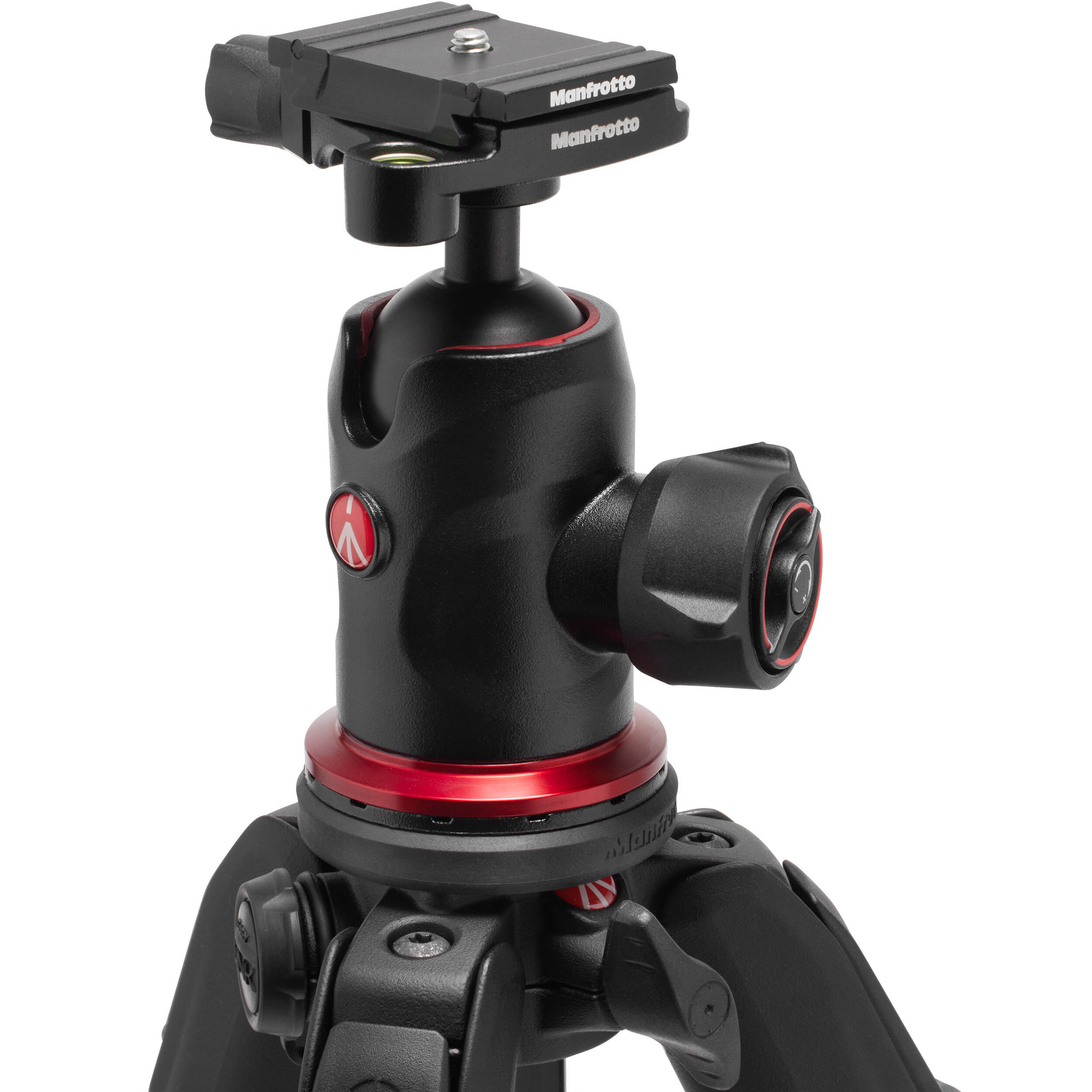 Manfrotto 190X AS aluminium tripod with 496 centre ball head for mirrorless cameras in black.