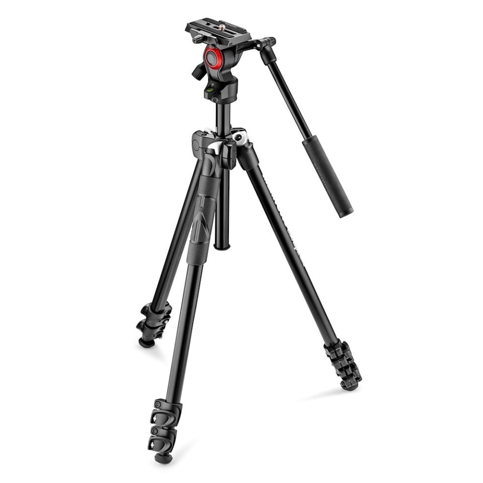 The Manfrotto aluminium tripod with fluid head is a compact, durable tripod that delivers smooth pan and tilt.