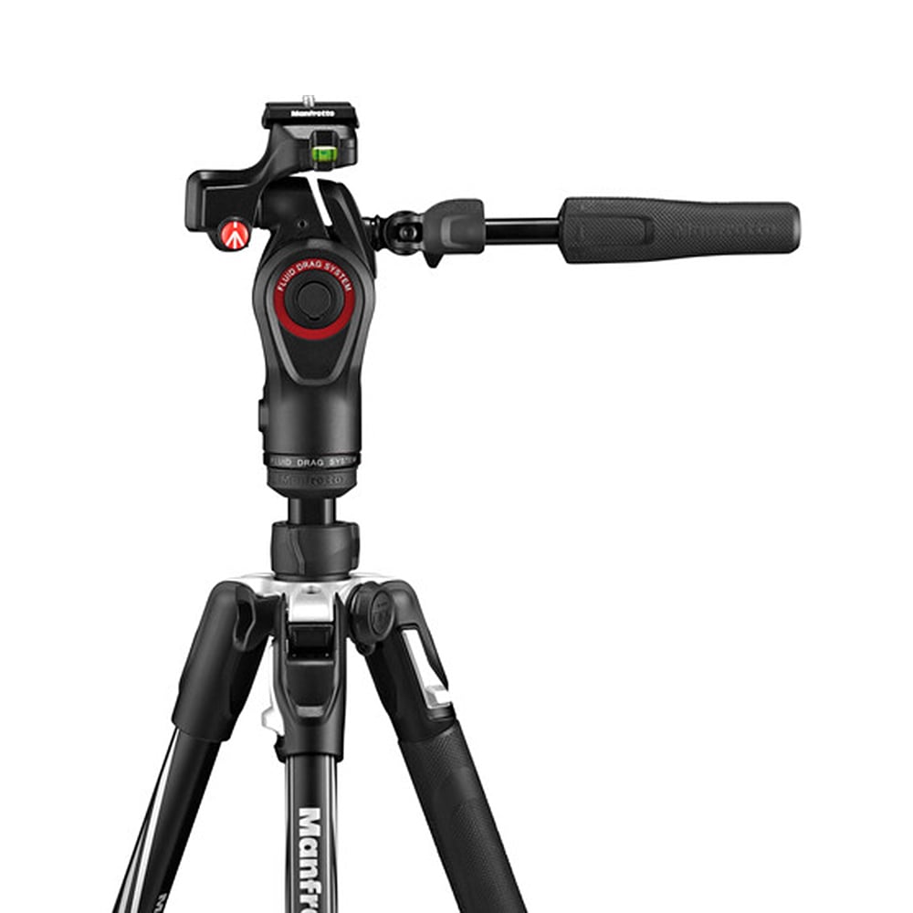 A dual-purpose travel tripod ideal for both photo and video applications. It features a 3-way fluid head that offers stability and versatility.