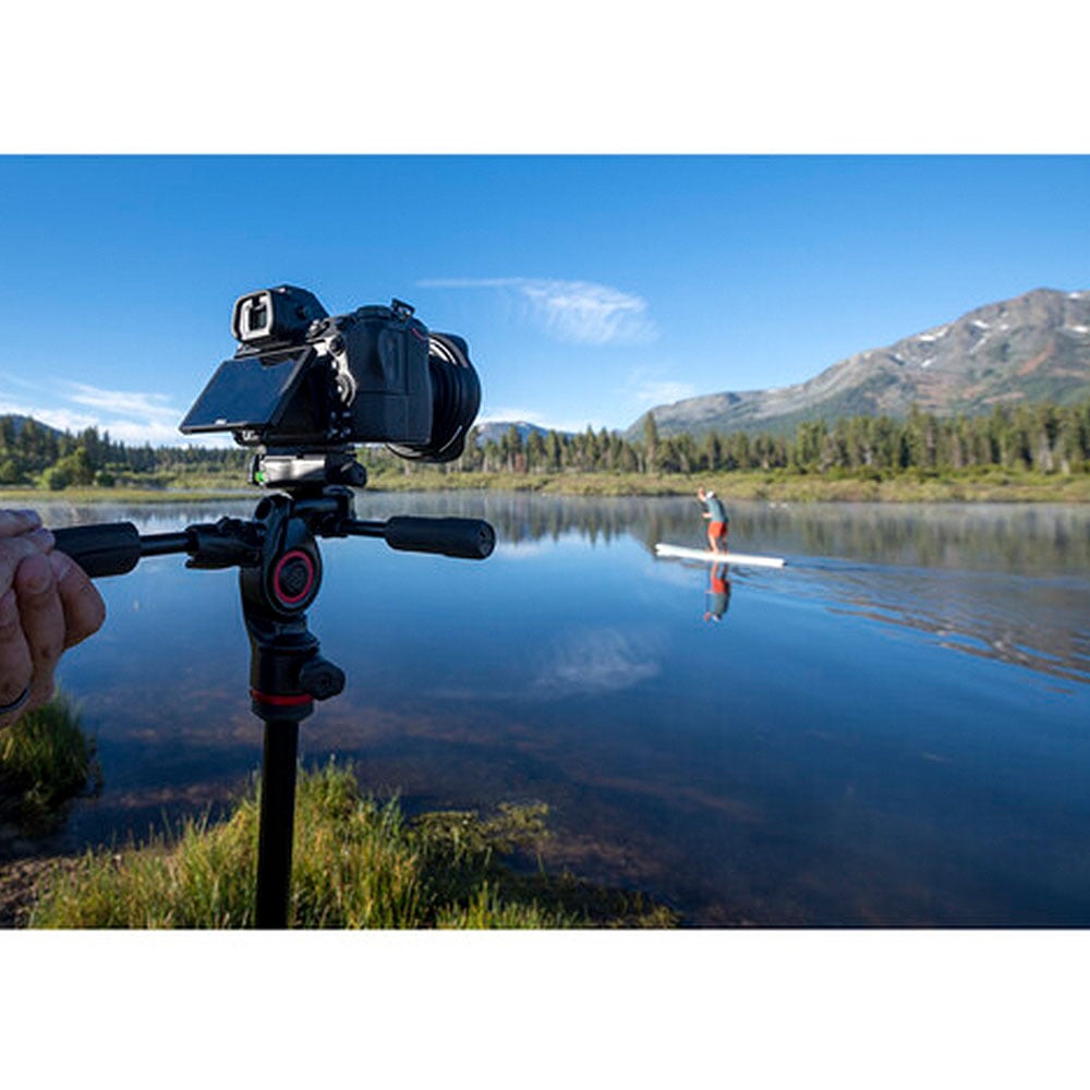 A dual-purpose travel tripod ideal for both photo and video applications. It features a 3-way fluid head that offers stability and versatility.
