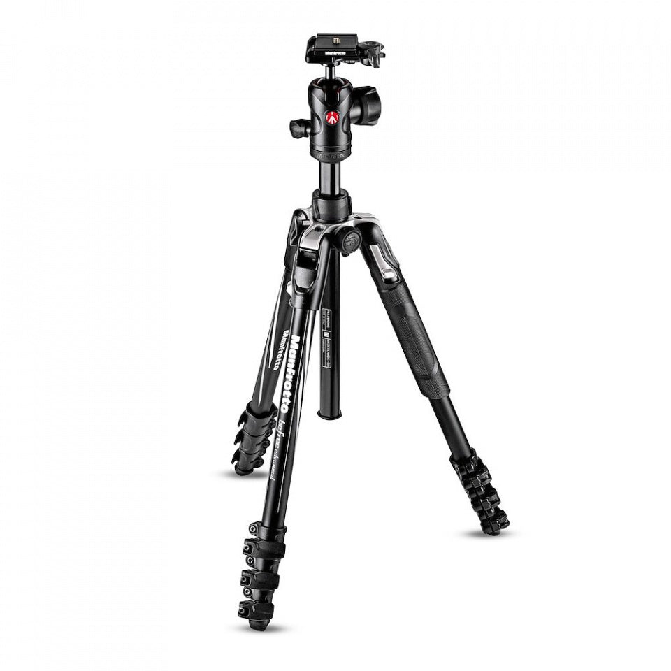 Manfrotto Befree Advanced lever aluminium tripod with ball head set up outdoors.