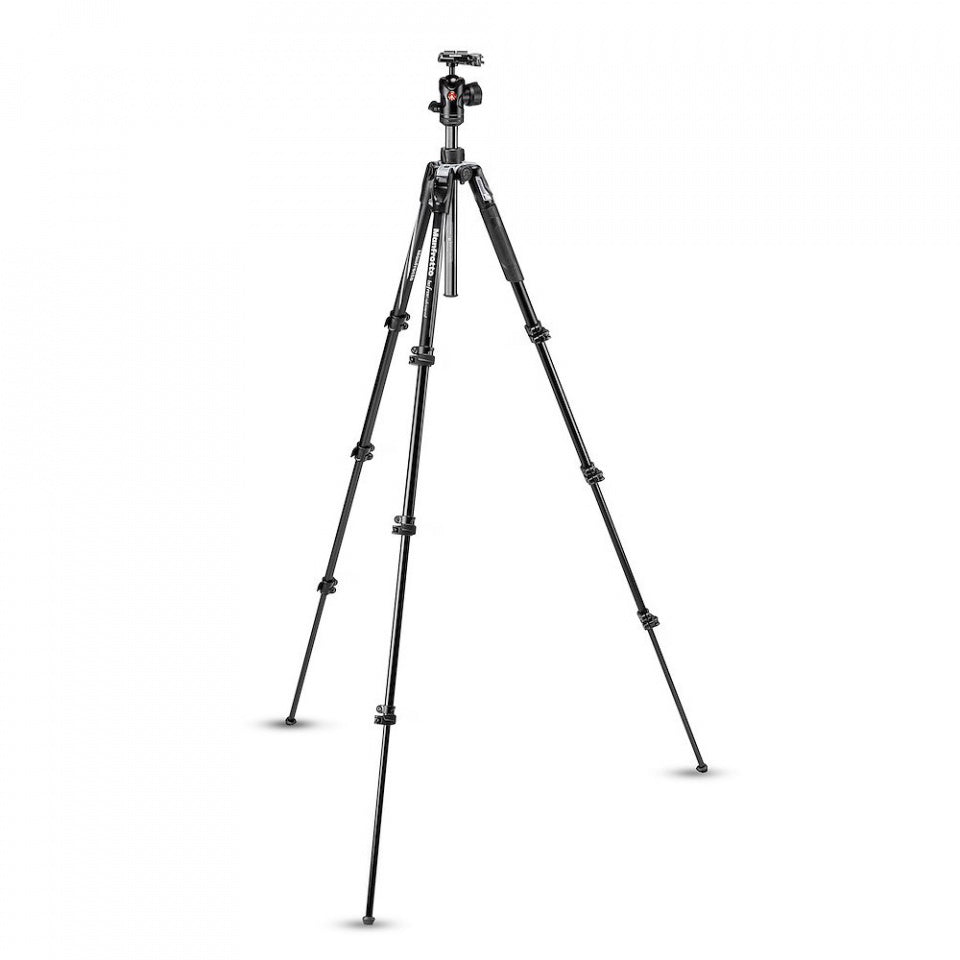 Manfrotto Befree Advanced lever aluminium tripod with ball head set up outdoors.