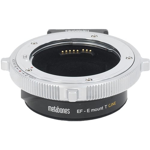 Metabones Canon EF to Sony E-Mount T CINE Smart Adapter for seamless lens-camera compatibility with aperture control and IS.