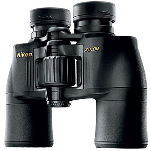 Nikon 10x42 Aculon A211 binoculars with aspheric lenses, eco-glass, BAK4 Porro prisms, multi-coated optics, and wide 60° field of view.
