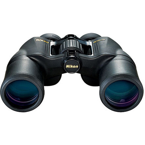 Nikon 10x42 Aculon A211 binoculars with aspheric lenses, eco-glass, BAK4 Porro prisms, multi-coated optics, and wide 60° field of view.