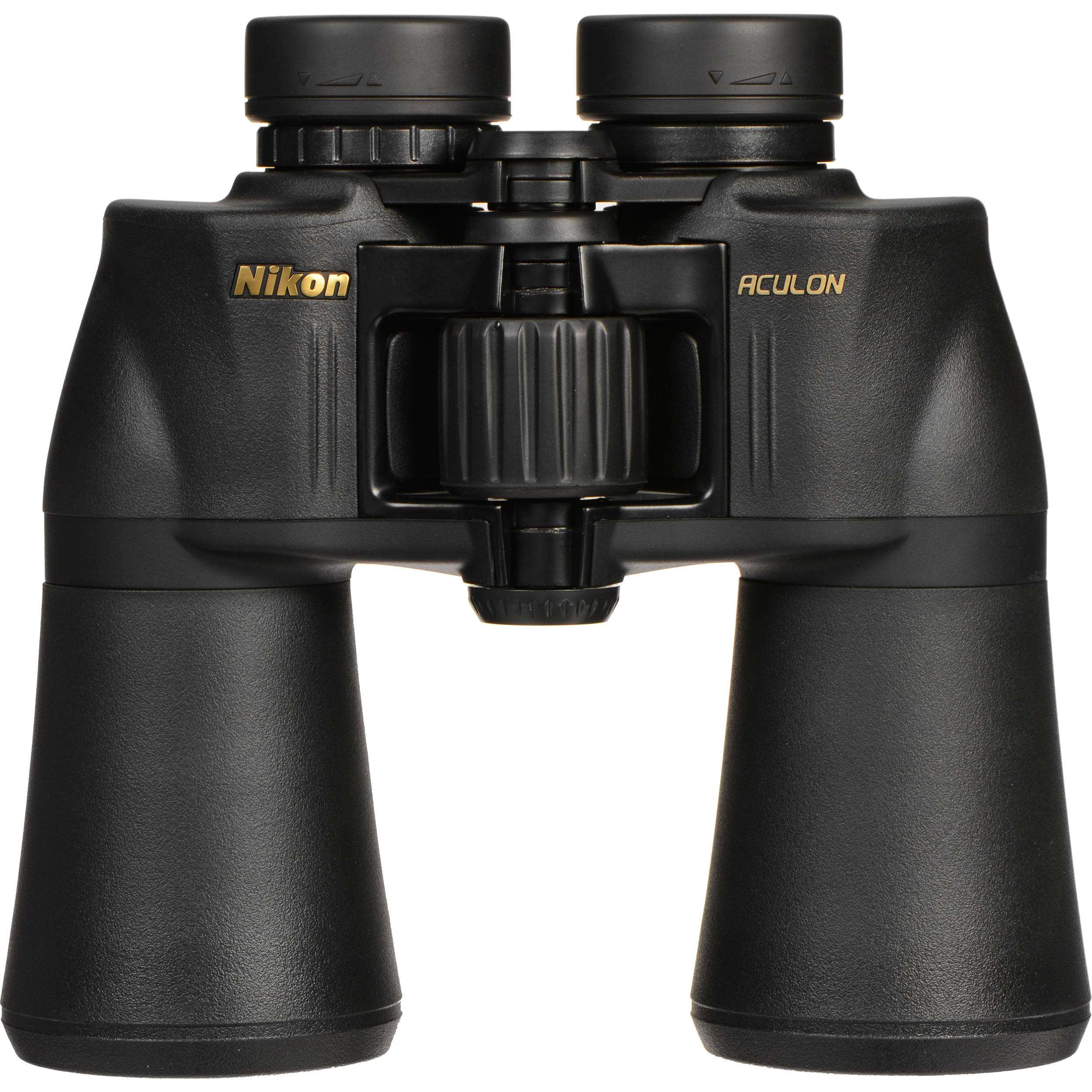 Nikon 10x50 Aculon A211 binoculars with 50mm lenses, anti-reflective coatings, rubber grip, and tripod adaptor for clear, bright outdoor viewing.