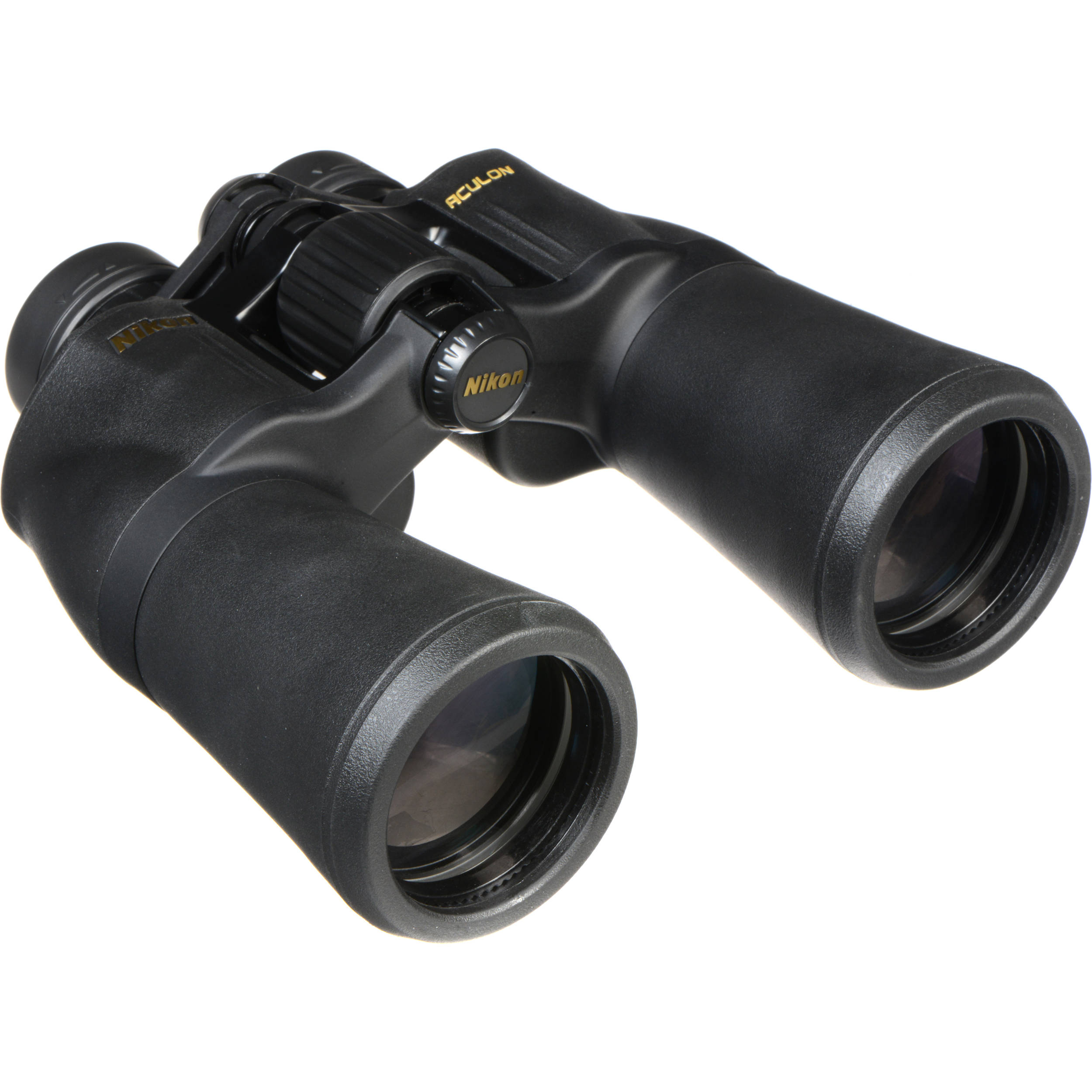 Nikon Aculon A211 12x50 binoculars with rubber coating, BaK4 prisms, multi-coated lenses, and 12x magnification.