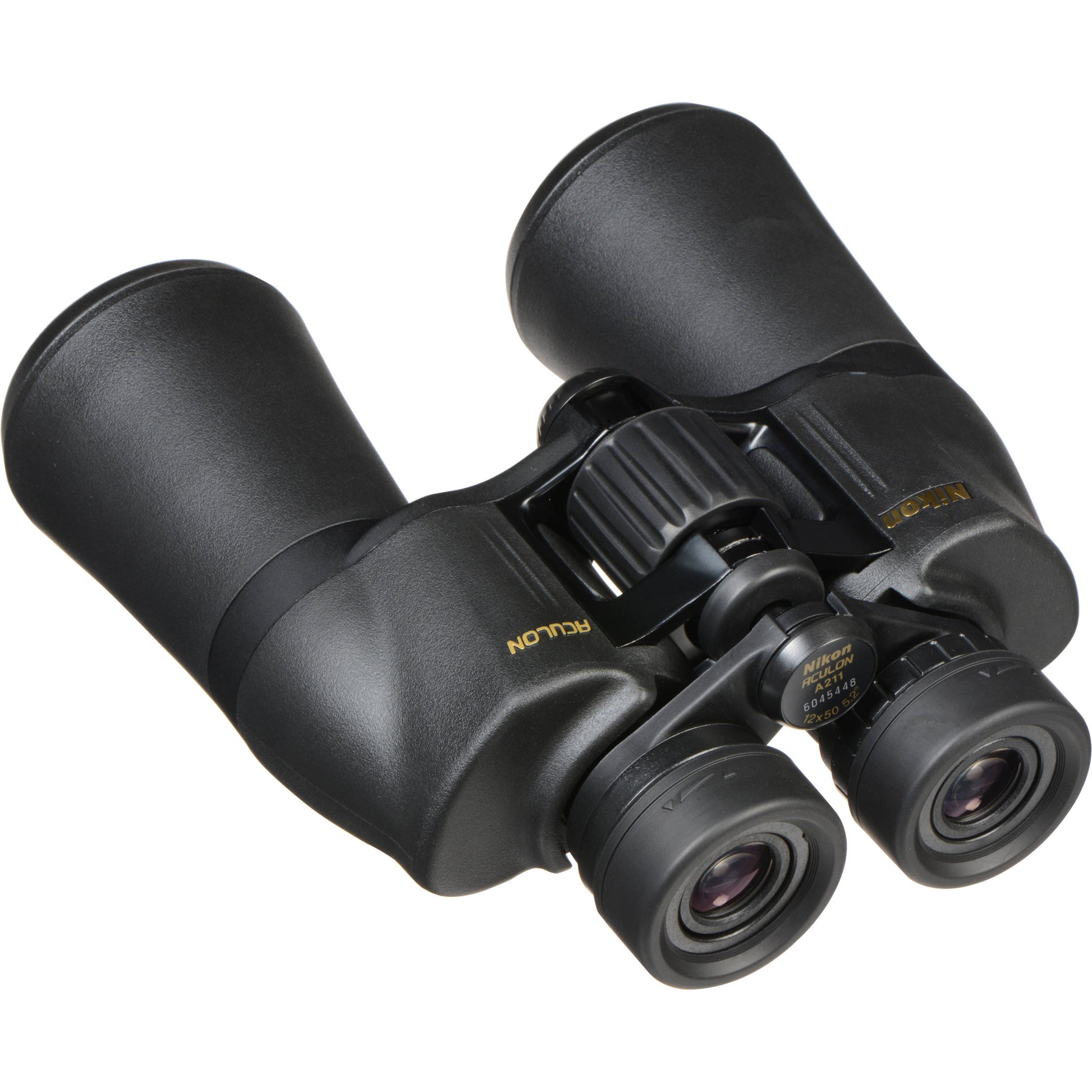 Nikon Aculon A211 12x50 binoculars with rubber coating, BaK4 prisms, multi-coated lenses, and 12x magnification.