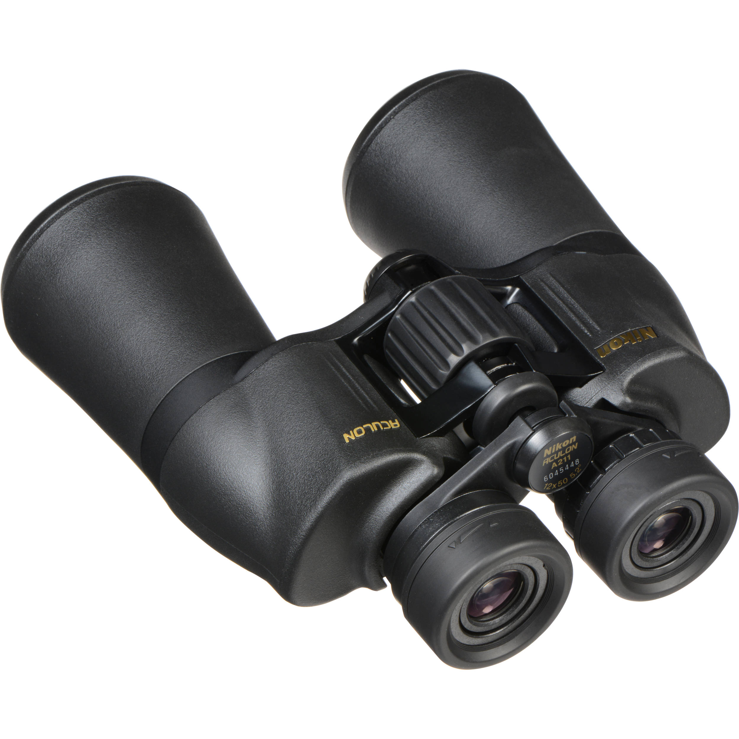 Nikon Aculon A211 12x50 binoculars with rubber coating, BaK4 prisms, multi-coated lenses, and 12x magnification.