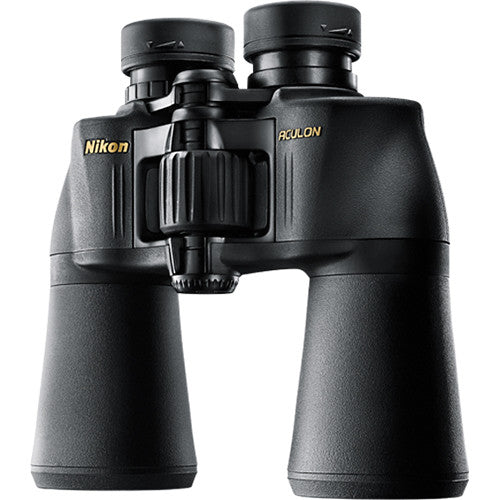 Nikon Aculon A211 12x50 binoculars with rubber coating, BaK4 prisms, multi-coated lenses, and 12x magnification.