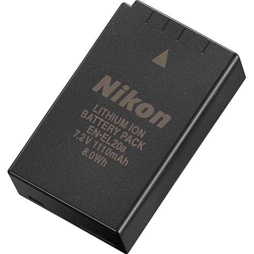 Nikon lithium ion battery pack on a white background