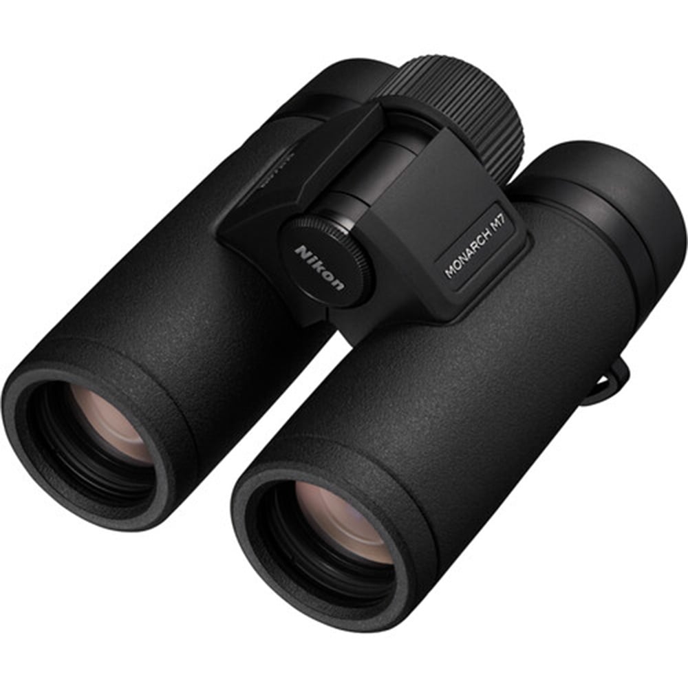 Compact Nikon Monarch M7 10x30 Binoculars with ED glass and waterproof design for bright, detailed outdoor viewing.