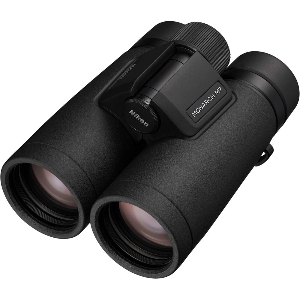 Nikon Monarch M7 8x42 Binoculars with ultra-wide 144.4m field of view, ED glass, and bright, clear optics for birding and nature observation.