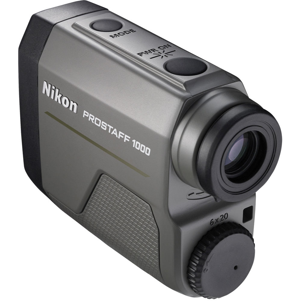 Nikon Prostaff 1000 6x20 rangefinder with 5–910m range, 6x monocular optics, target priority modes, and rugged, rainproof design.